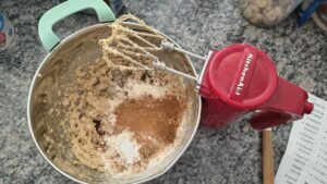 add flour baking soda salt and cinnamon to mixing bowl