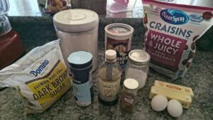 all ingredients for oatmeal craisin cookies