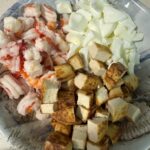 fresh high protein prawn, tofu,and bean salad tossed in zesty dill, dijon, and garlic dressing